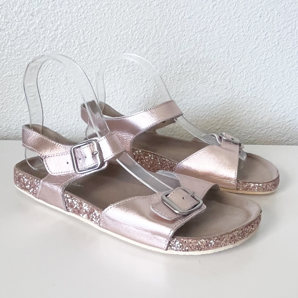 Mini Boden Pink Metallic Glitter Double Strap Sandals